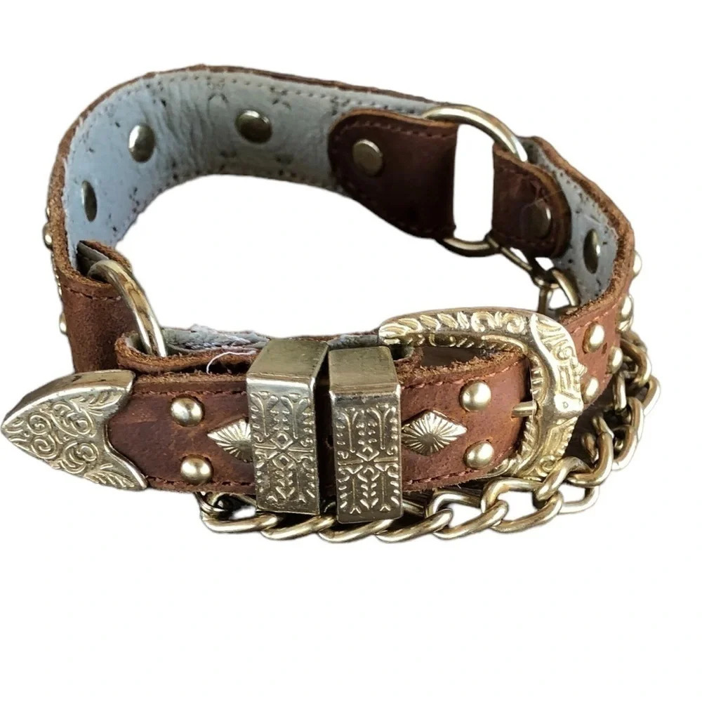 Cowgirl / cowboy western  brown and gold studs dog collar